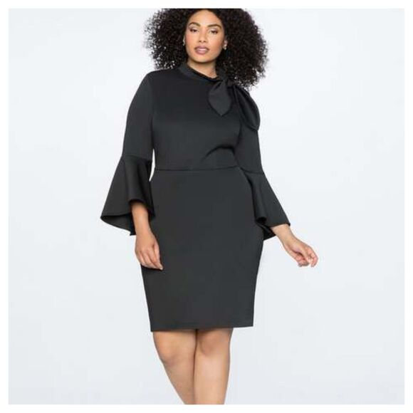 Eloquii Tie Neck Bell Sleeve Dress - Picture 1 of 3